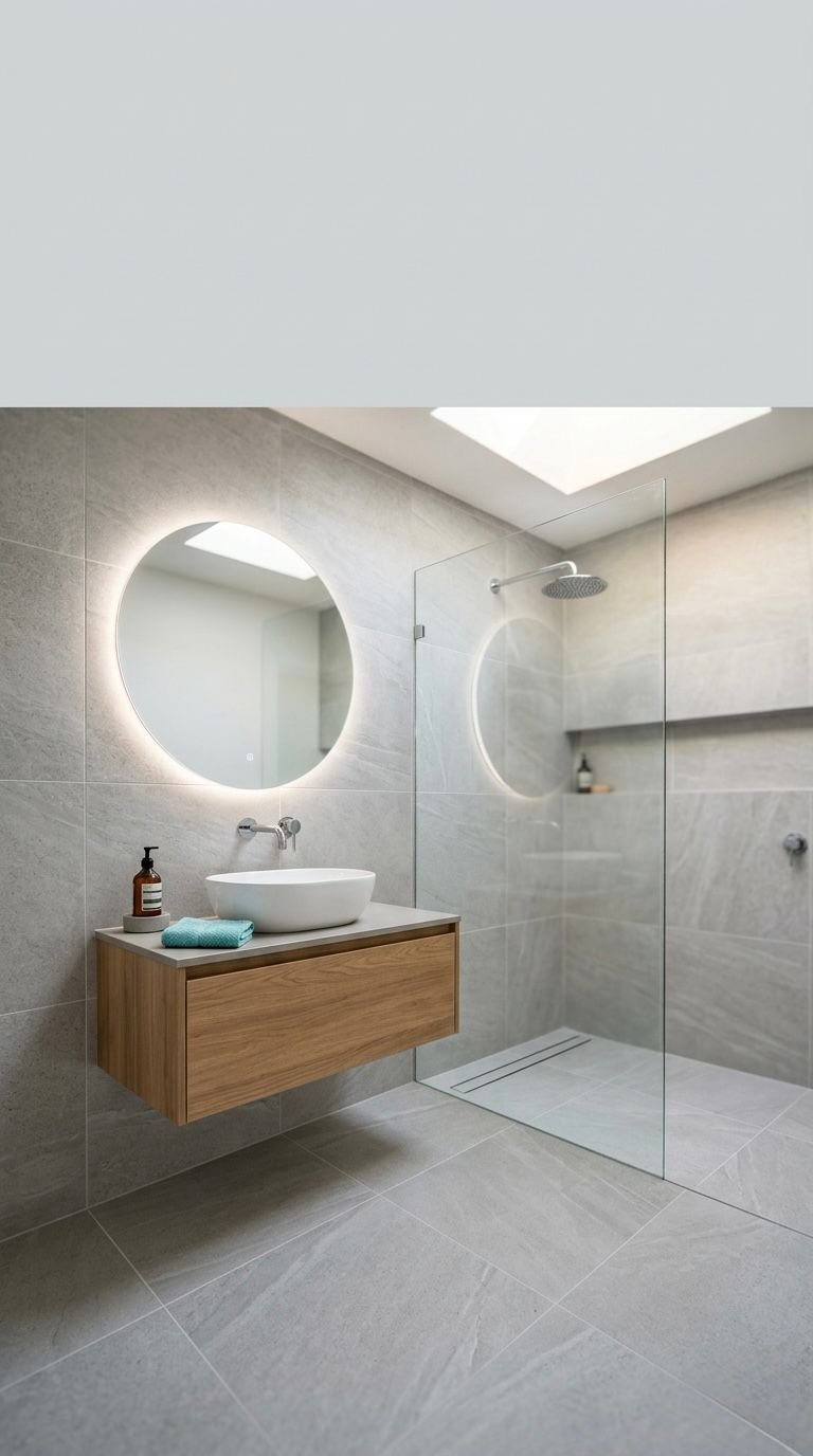 Salle de bain carrelage grand format douche italienne Aix-les-Bains Savoie